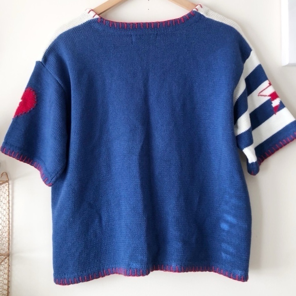 80s Vintage Americana Stars & Stripes Heart Patch Patriotic Cardigan Sweater XL - Picture 5 of 14